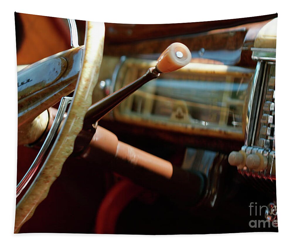 Vintage Tapestry featuring the photograph 1948 Chrysler town and country dashboard detail #1948 by Lucie Collins