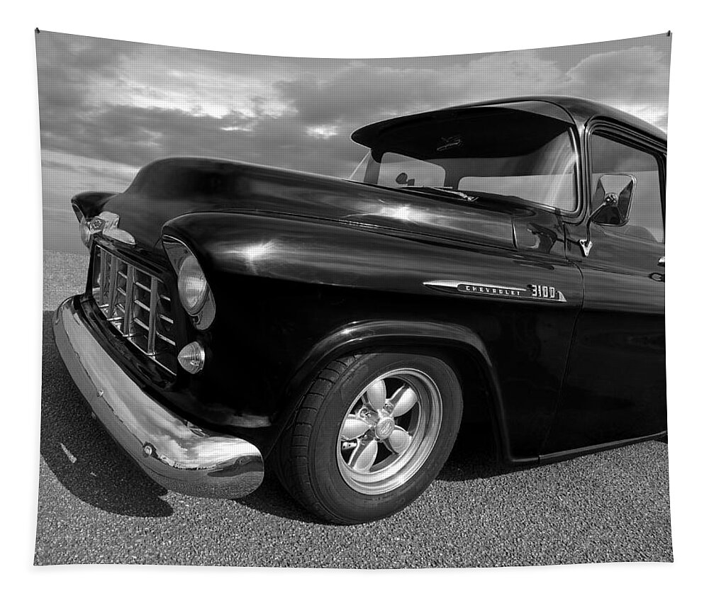 Chevrolet Truck Tapestry featuring the photograph 1956 Chevrolet 3100 Truck In Black And White by Gill Billington