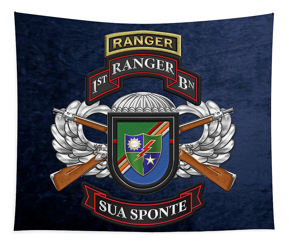  Military Insignia & Heraldry Collection By Serge Averbukh Tapestry featuring the digital art 1st Ranger Battalion - Army Rangers Special Edition over Blue Velvet by Serge Averbukh