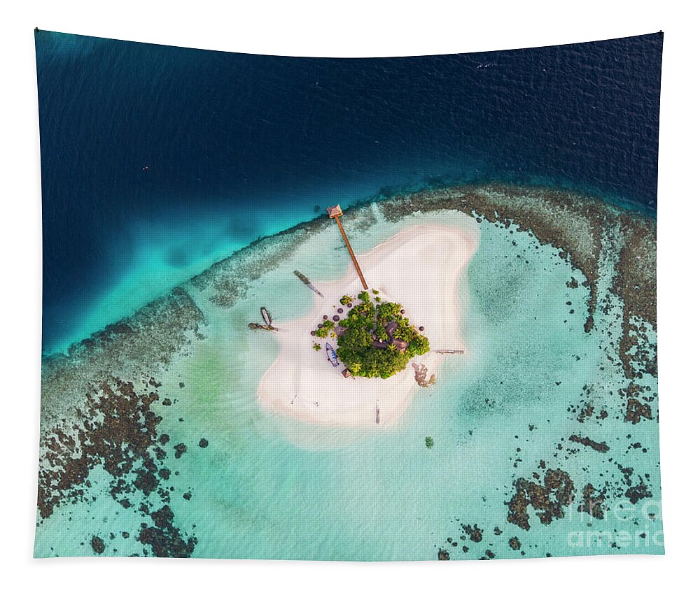 Aerial Tapestry featuring the photograph Aerial drone view of a tropical island, Maldives #2 by Matteo Colombo