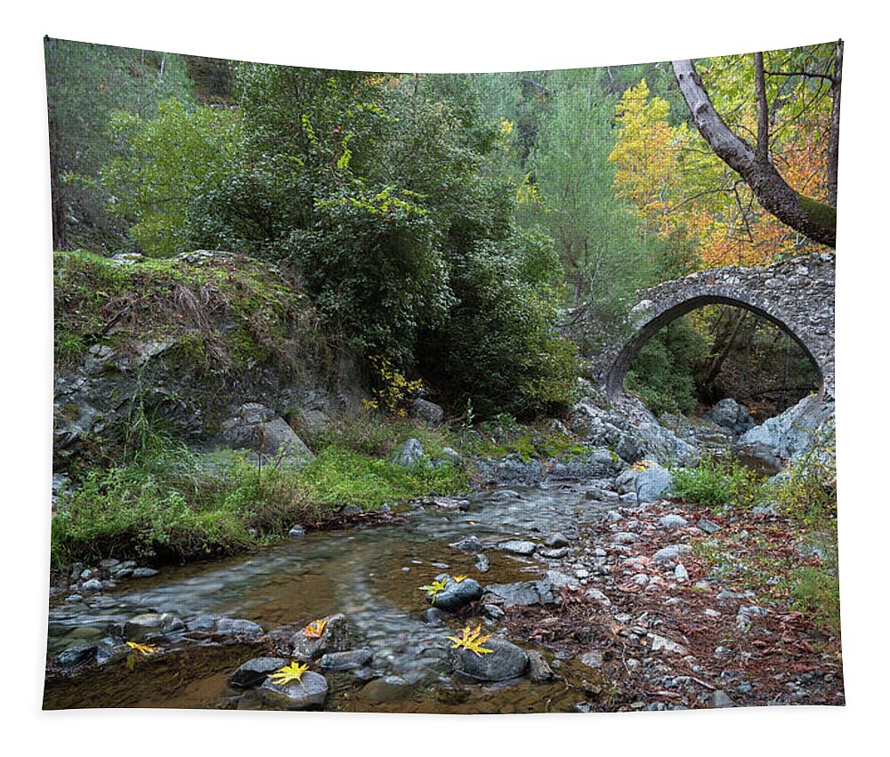Bridge Tapestry featuring the photograph Ancient stone bridge of Elia, Cyprus #2 by Michalakis Ppalis