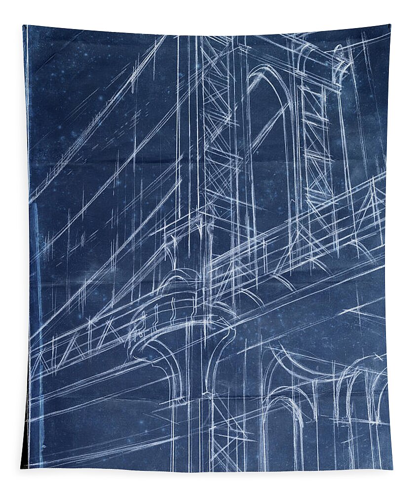 Architecture Tapestry featuring the painting Bridge Blueprint I by Ethan Harper