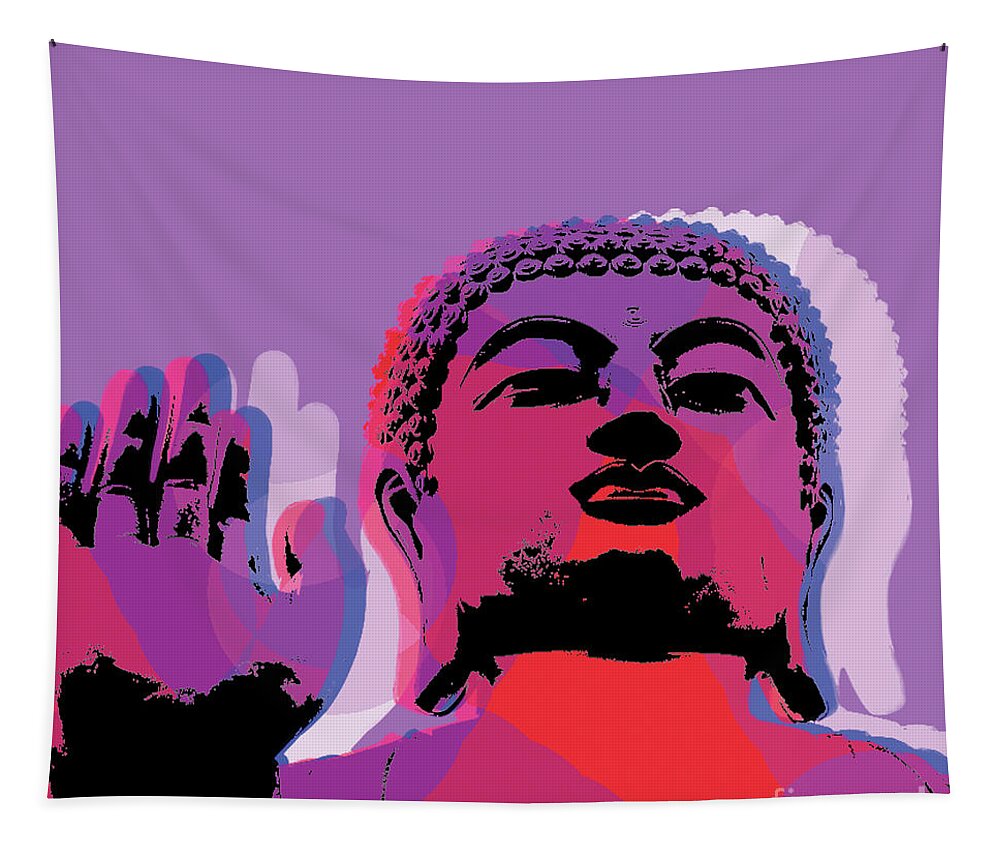 Buddha Tapestry featuring the digital art Buddha Pop Art - Warhol style #2 by Jean luc Comperat
