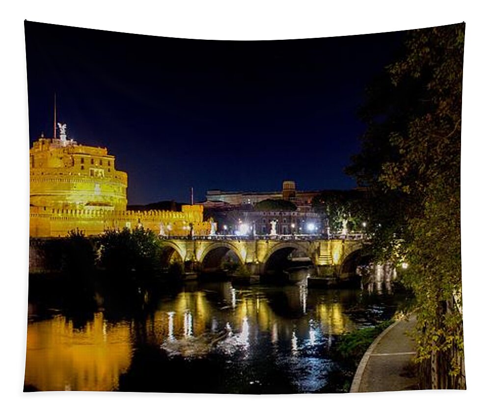 Italy Tapestry featuring the photograph Castel Sant Angelo by night #2 by Robert Grac