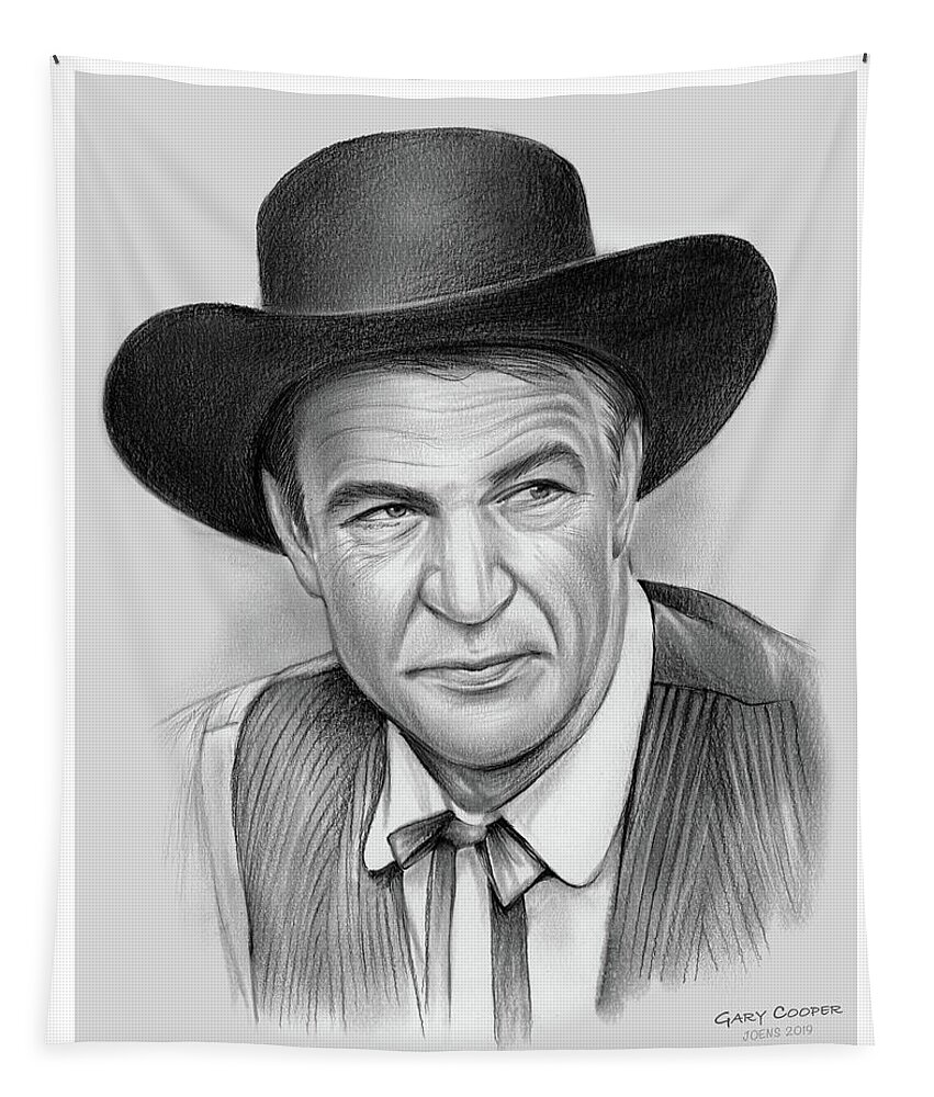 Gary Cooper Tapestry featuring the drawing Gary Cooper by Greg Joens