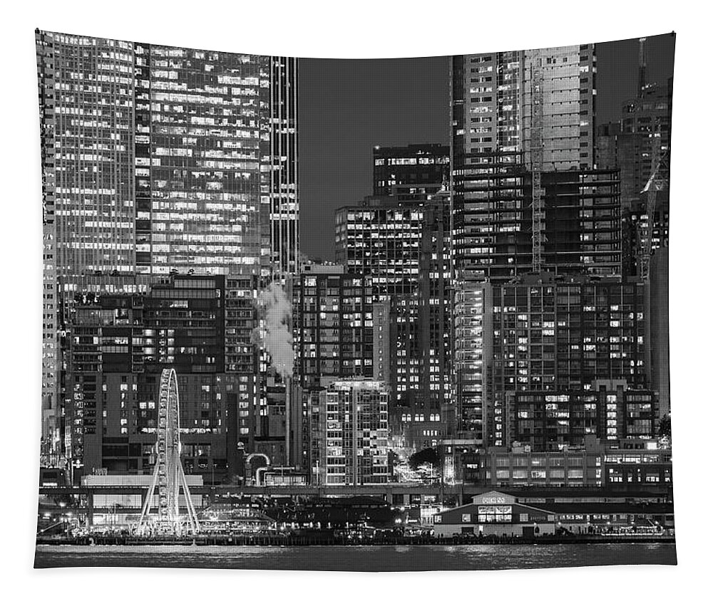 Photography Tapestry featuring the photograph Illuminated City At Night, Seattle #2 by Panoramic Images