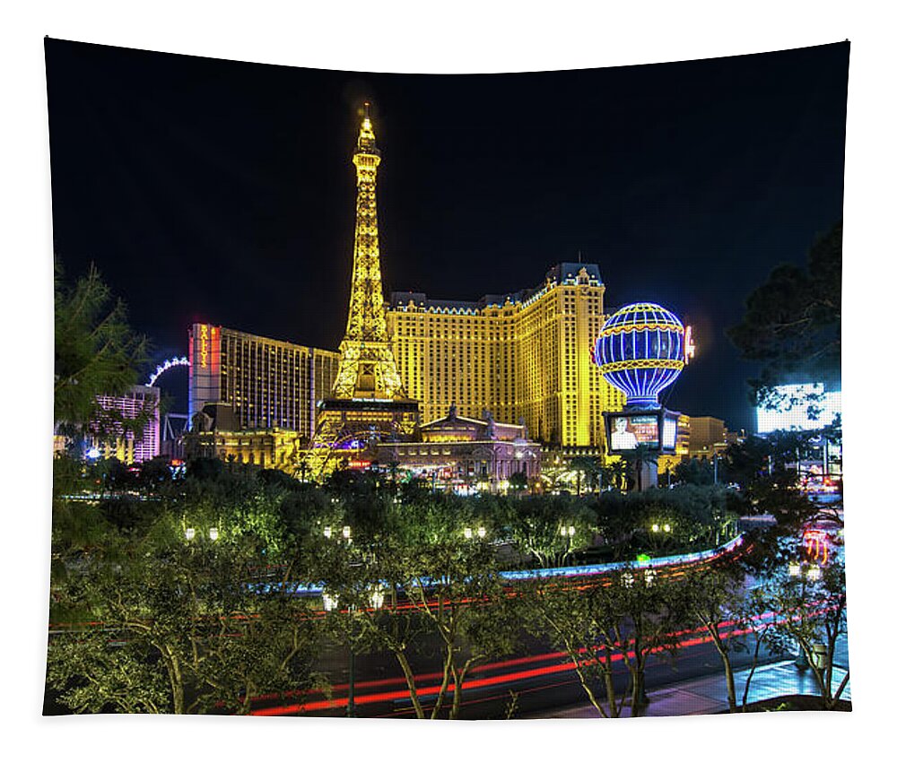 Vegas Tapestry featuring the photograph Night Time In Las Vegas Nevada Strip #2 by Alex Grichenko