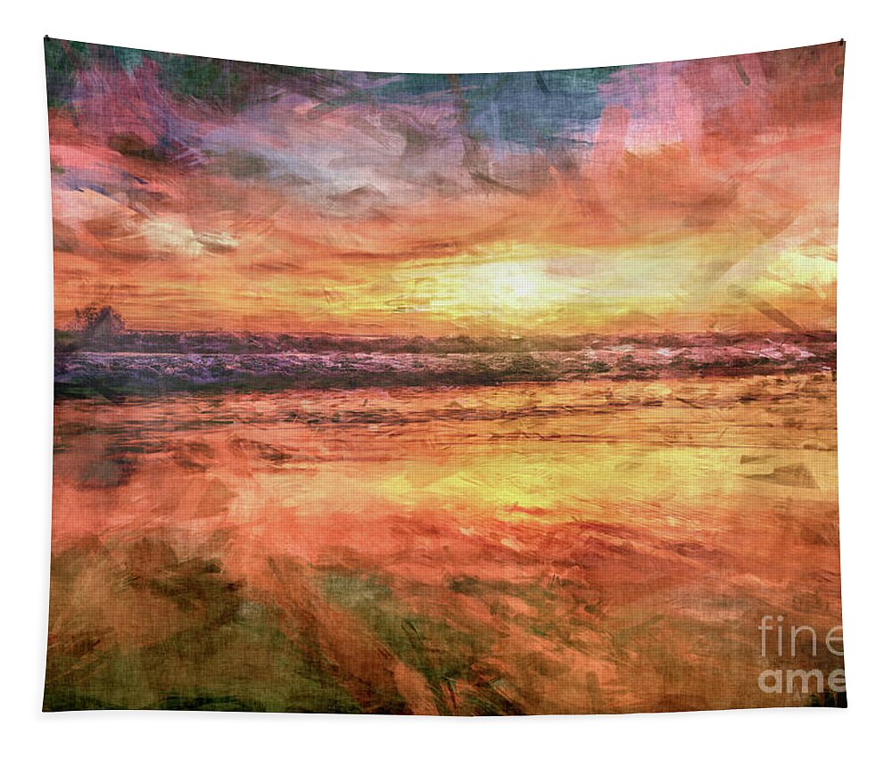 Sandy Beach Tapestry featuring the digital art Ocean Sunrise #2 by Phil Perkins