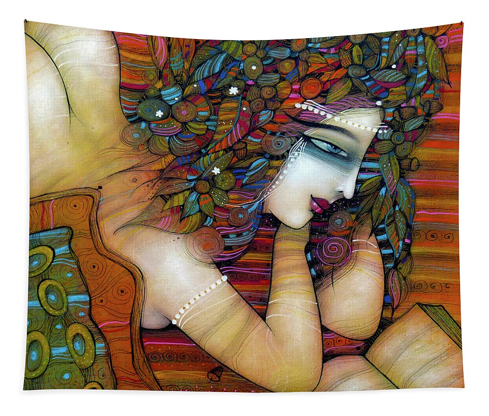 Albena Tapestry featuring the painting The reader #3 by Albena Vatcheva
