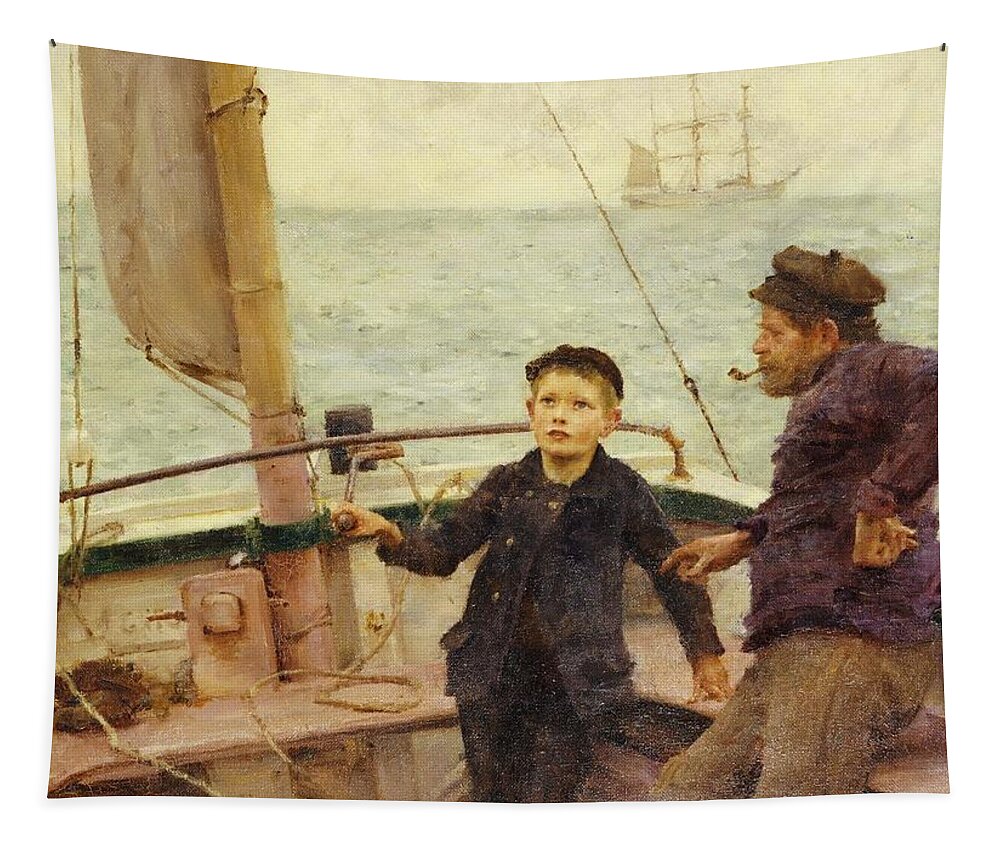 Steering Tapestry featuring the painting The Steering Lesson #1 by Henry Scott Tuke