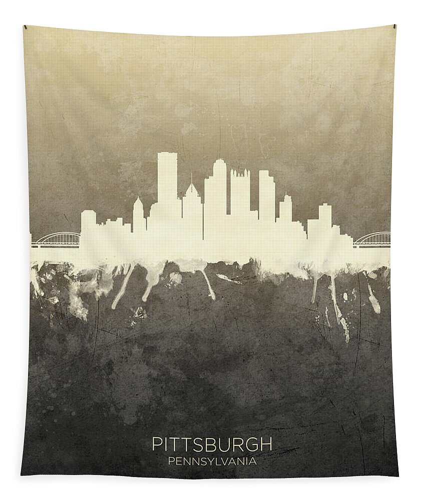 Pittsburgh Tapestry featuring the digital art Pittsburgh Pennsylvania Skyline #23 by Michael Tompsett