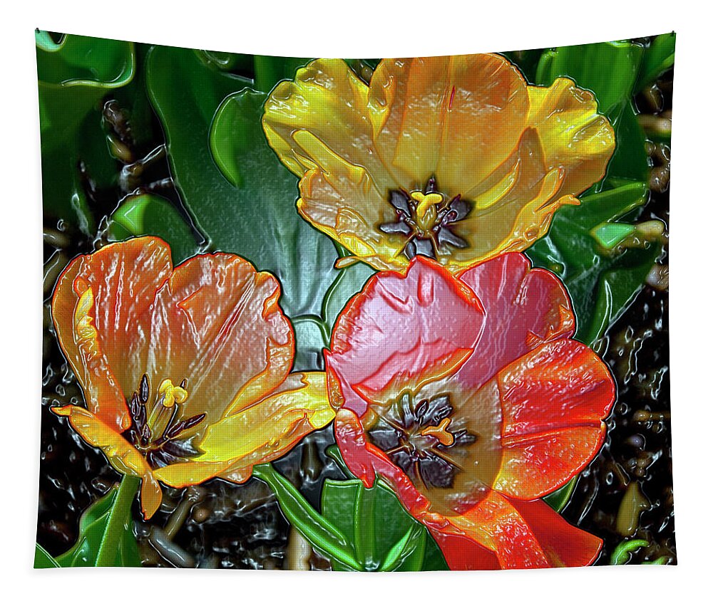 Glass Flowers Tapestry featuring the digital art 3 Ladies in Glass by Don Wright