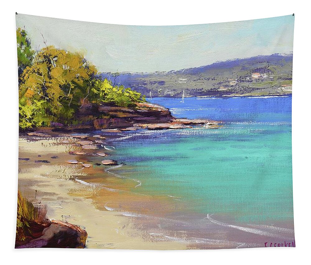 Beach Scenes Tapestry featuring the painting Sydney Harbour Beach #3 by Graham Gercken