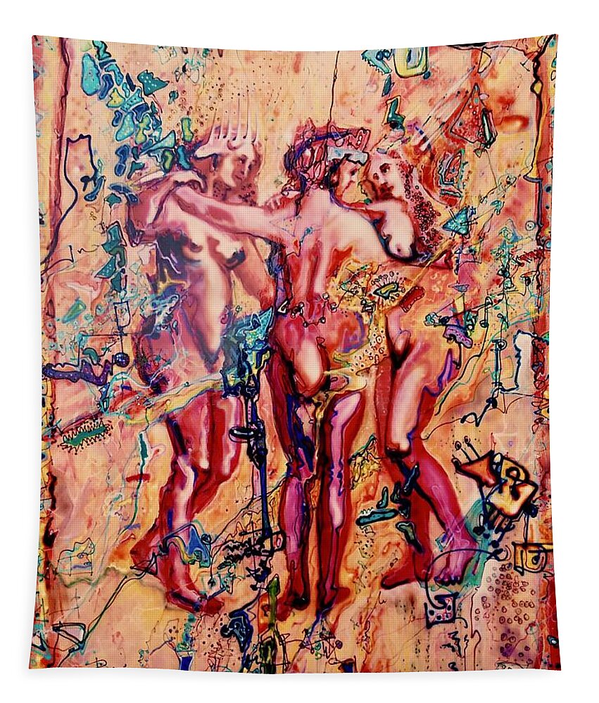 3 Virgins - Rubens Tapestry featuring the painting 3 Virgins - Rubens, airbrush 1990 by Pierre Dijk
