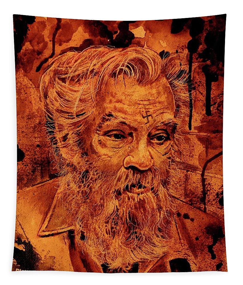 Ryan Almighty Tapestry featuring the painting CHARLES MANSON portrait fresh blood by Ryan Almighty