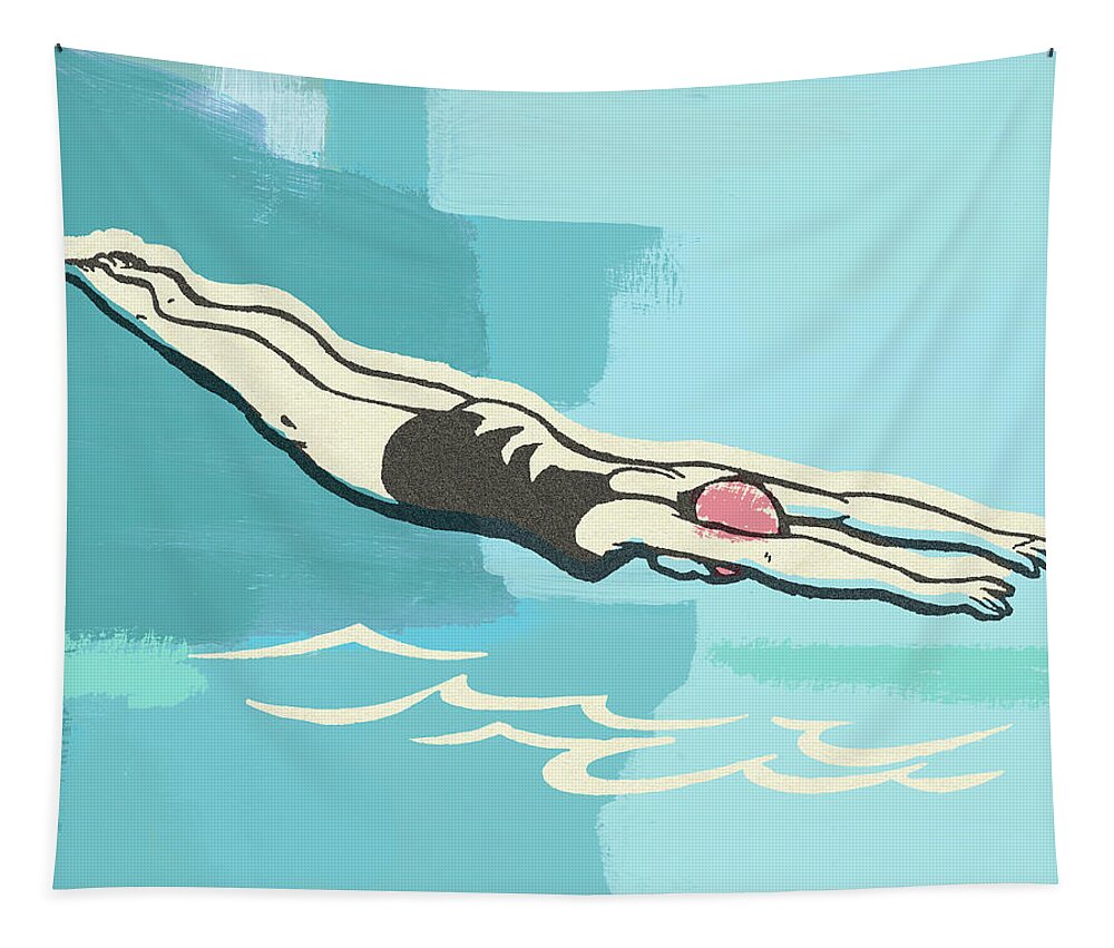 Action Tapestry featuring the drawing Diver #4 by CSA Images