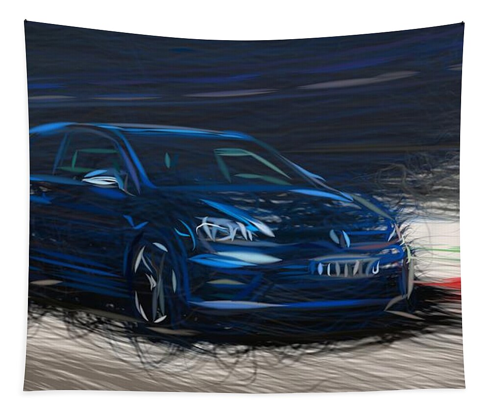 Volkswagen Tapestry featuring the digital art Volkswagen Golf R Drawing #5 by CarsToon Concept