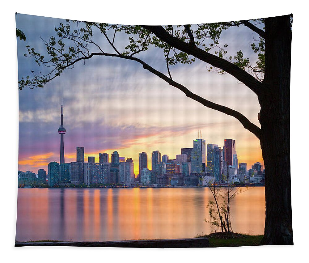 Estock Tapestry featuring the digital art Canada, Toronto, Skyline At Sunset #5 by Pietro Canali