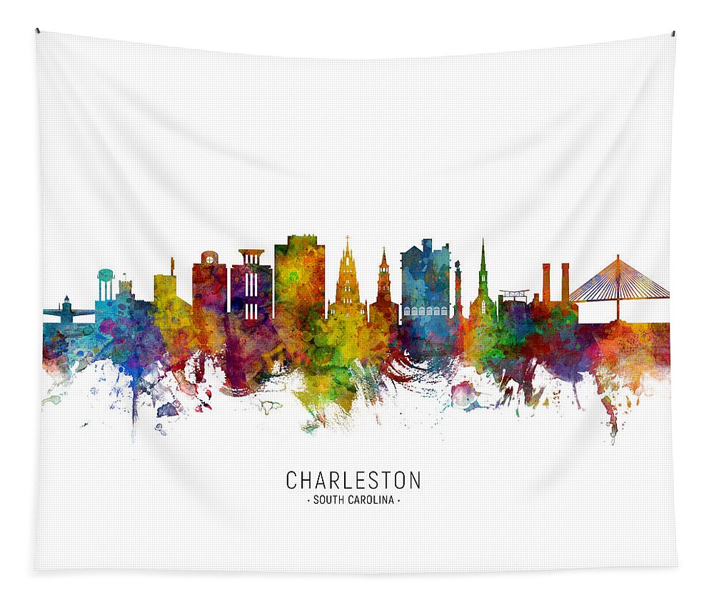 Charleston Tapestry featuring the digital art Charleston South Carolina Skyline by Michael Tompsett