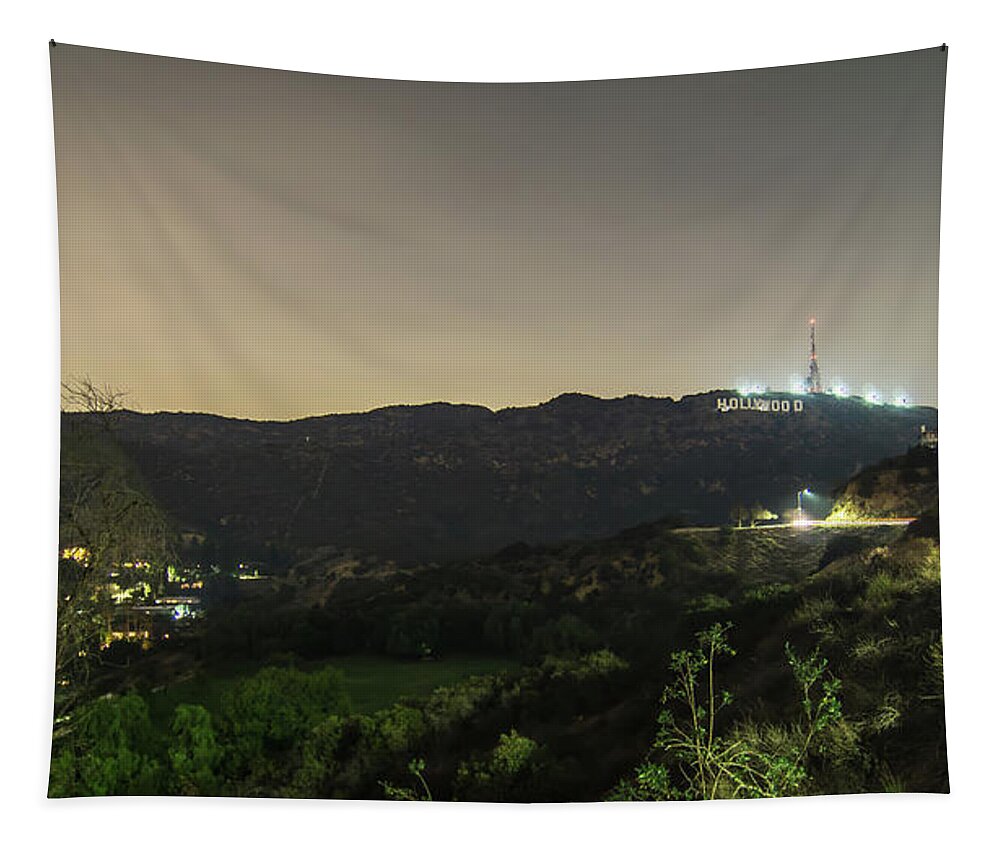Sign Tapestry featuring the photograph Hollywood Hills And Surrounding Landscape Near Los Angeles #5 by Alex Grichenko
