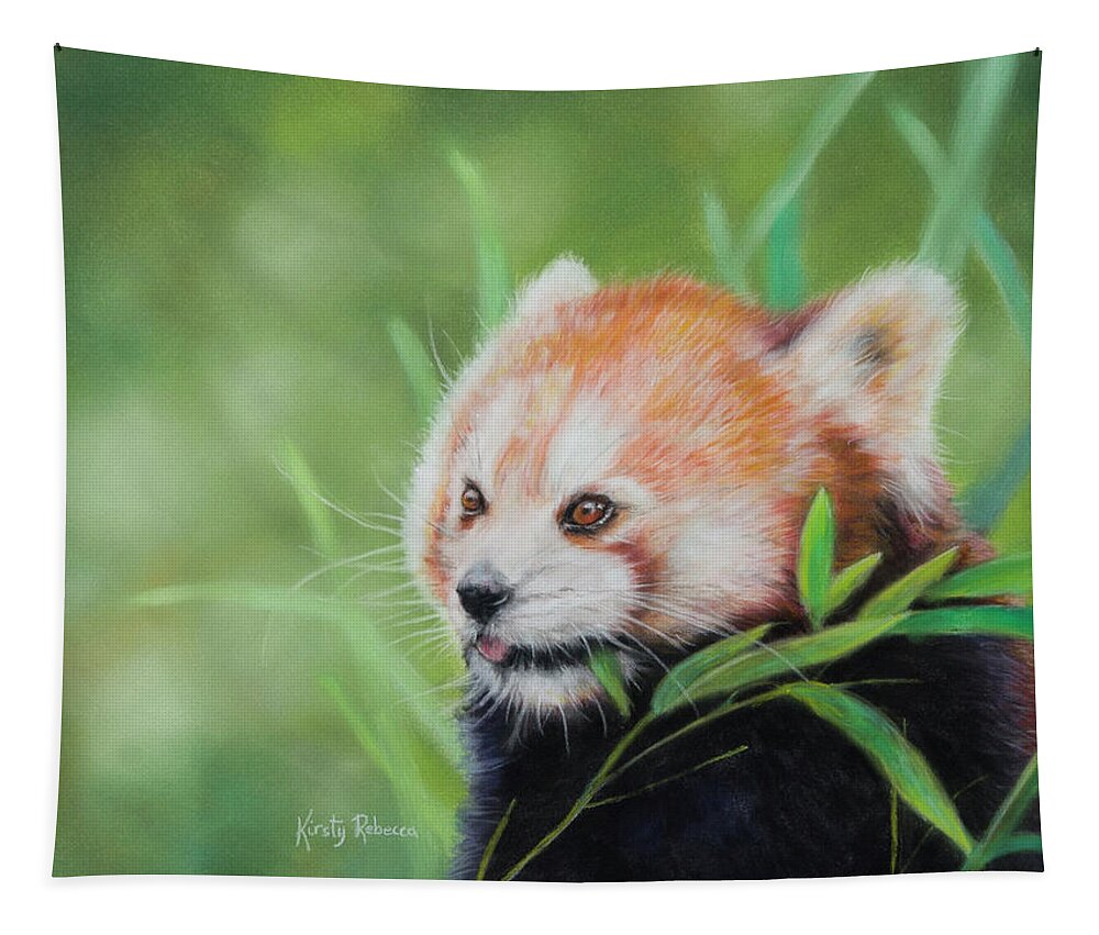 Red Panda Tapestry featuring the pastel Lunch by Kirsty Rebecca