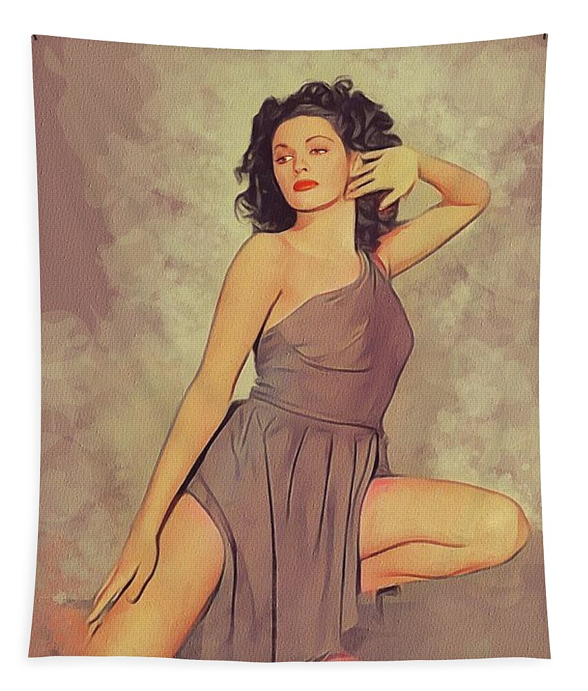 Yvonne Tapestry featuring the painting Yvonne De Carlo, Vintage Actress by Esoterica Art Agency