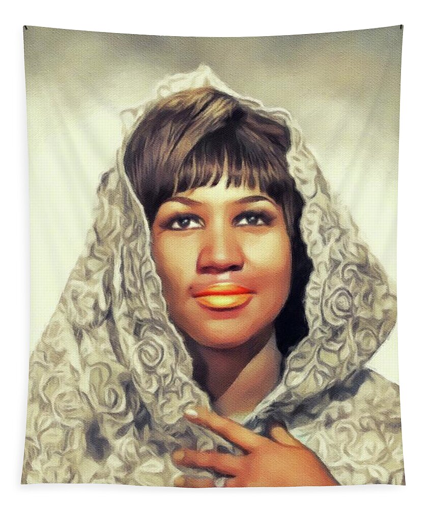 Aretha Tapestry featuring the painting Aretha Franklin, Music Legend #6 by Esoterica Art Agency