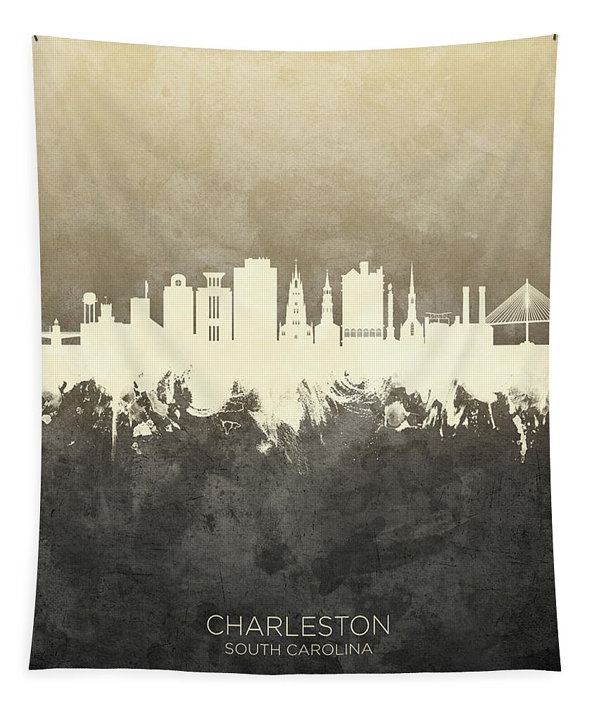 Charleston Tapestry featuring the digital art Charleston South Carolina Skyline by Michael Tompsett