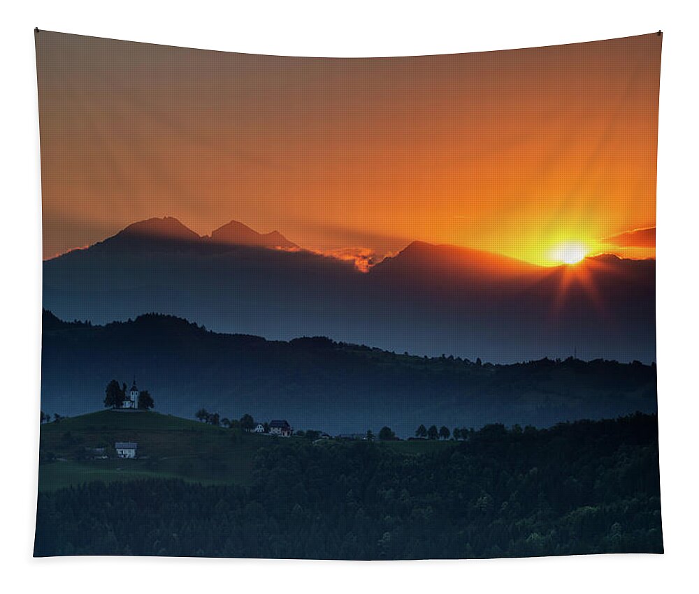 Sveti Tapestry featuring the photograph Church of Saint Thomas at sunrise #6 by Ian Middleton
