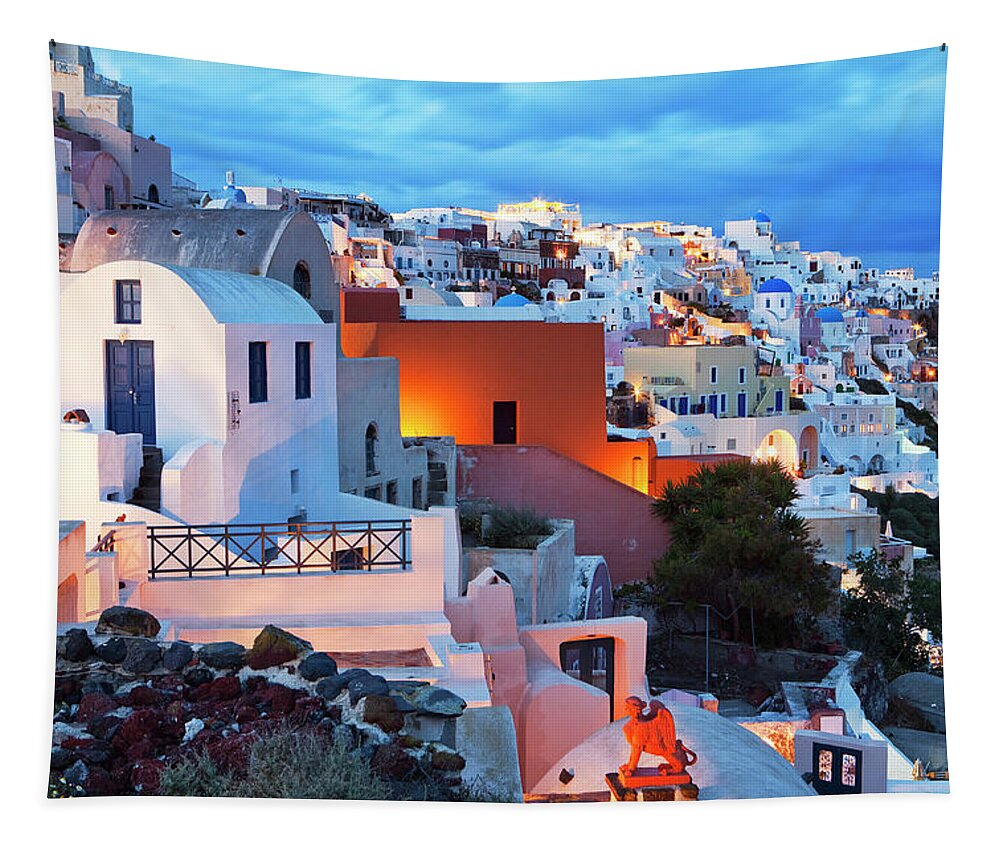 Estock Tapestry featuring the digital art Oia Village, Santorini, Greece #7 by Luigi Vaccarella