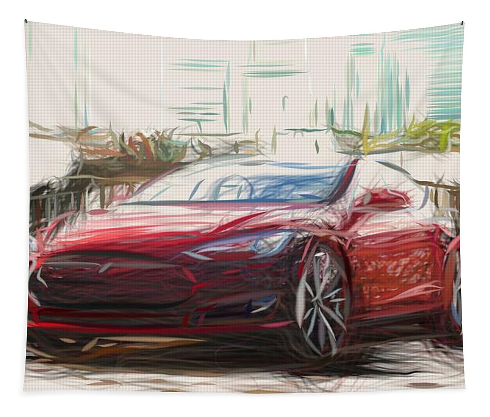 Tesla Tapestry featuring the photograph Tesla Model S Drawing #8 by CarsToon Concept