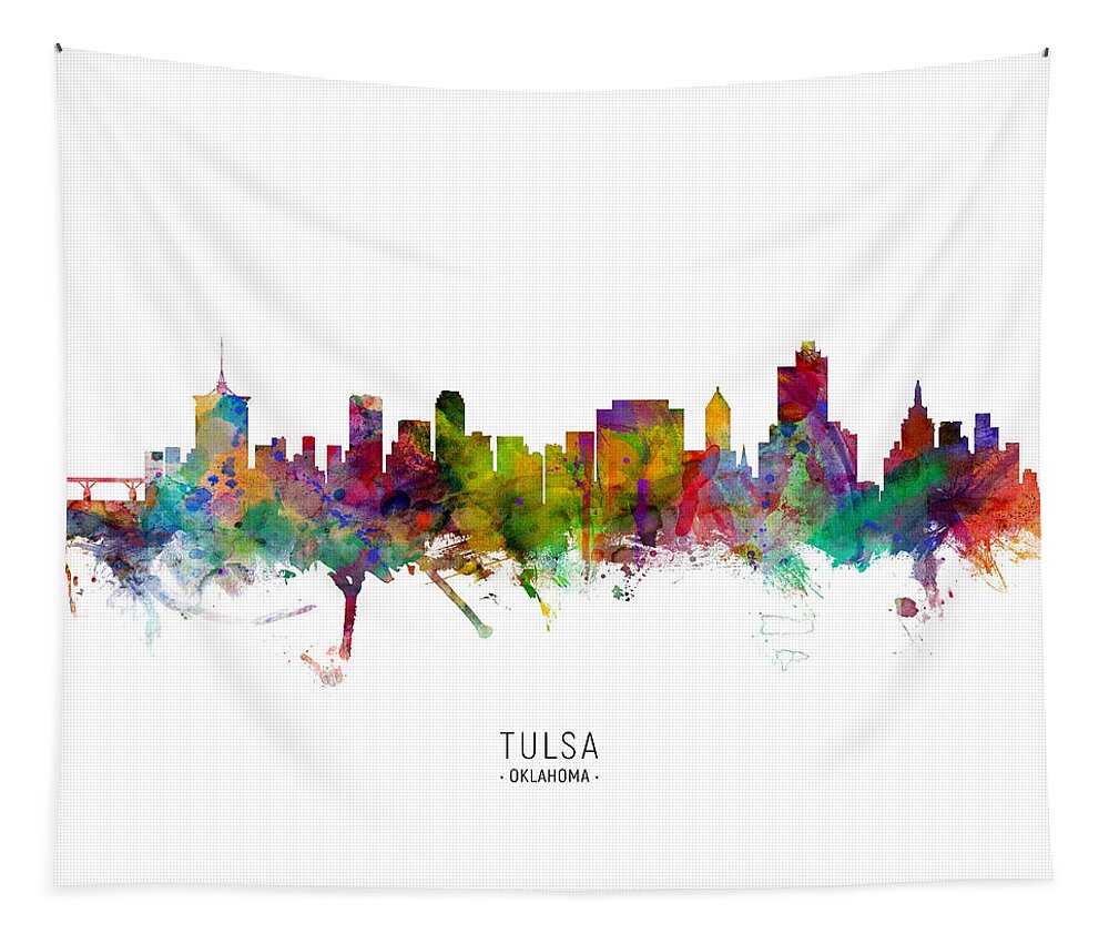 Tulsa Tapestry featuring the digital art Tulsa Oklahoma Skyline by Michael Tompsett