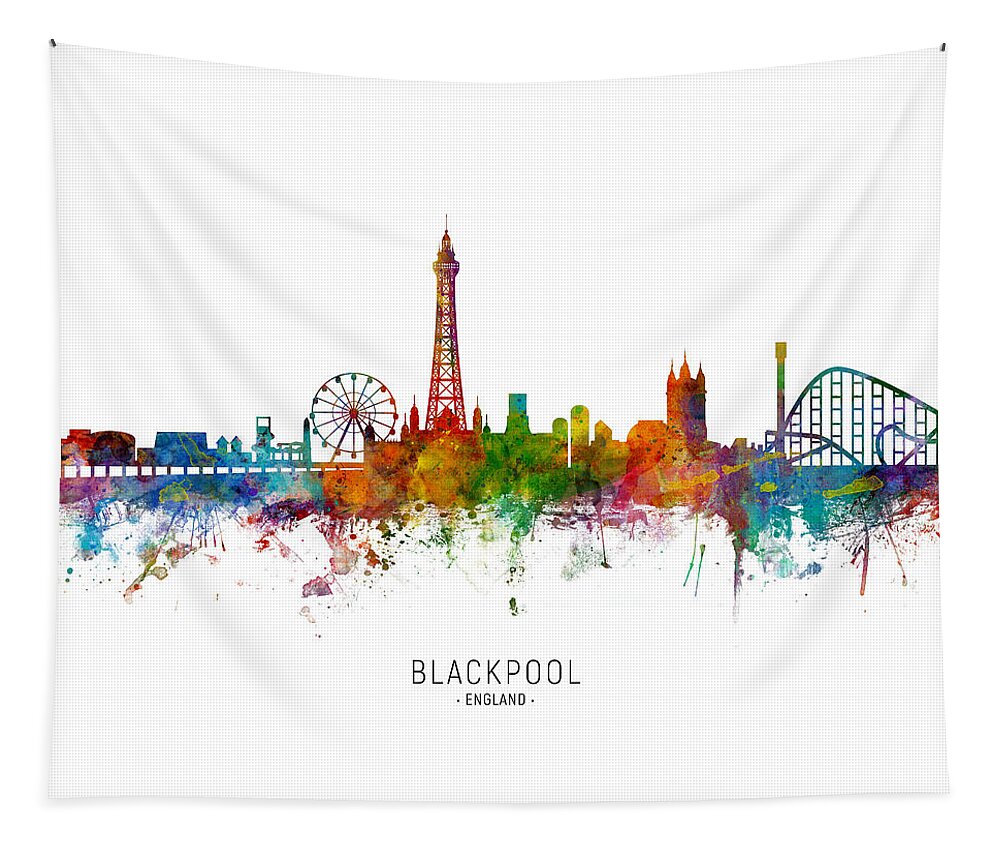 Blackpool Tapestry featuring the digital art Blackpool England Skyline by Michael Tompsett