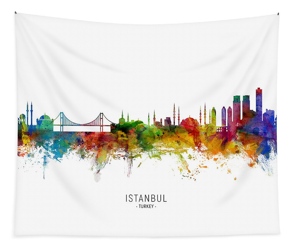 Istanbul Tapestry featuring the digital art Istanbul Turkey Skyline #8 by Michael Tompsett