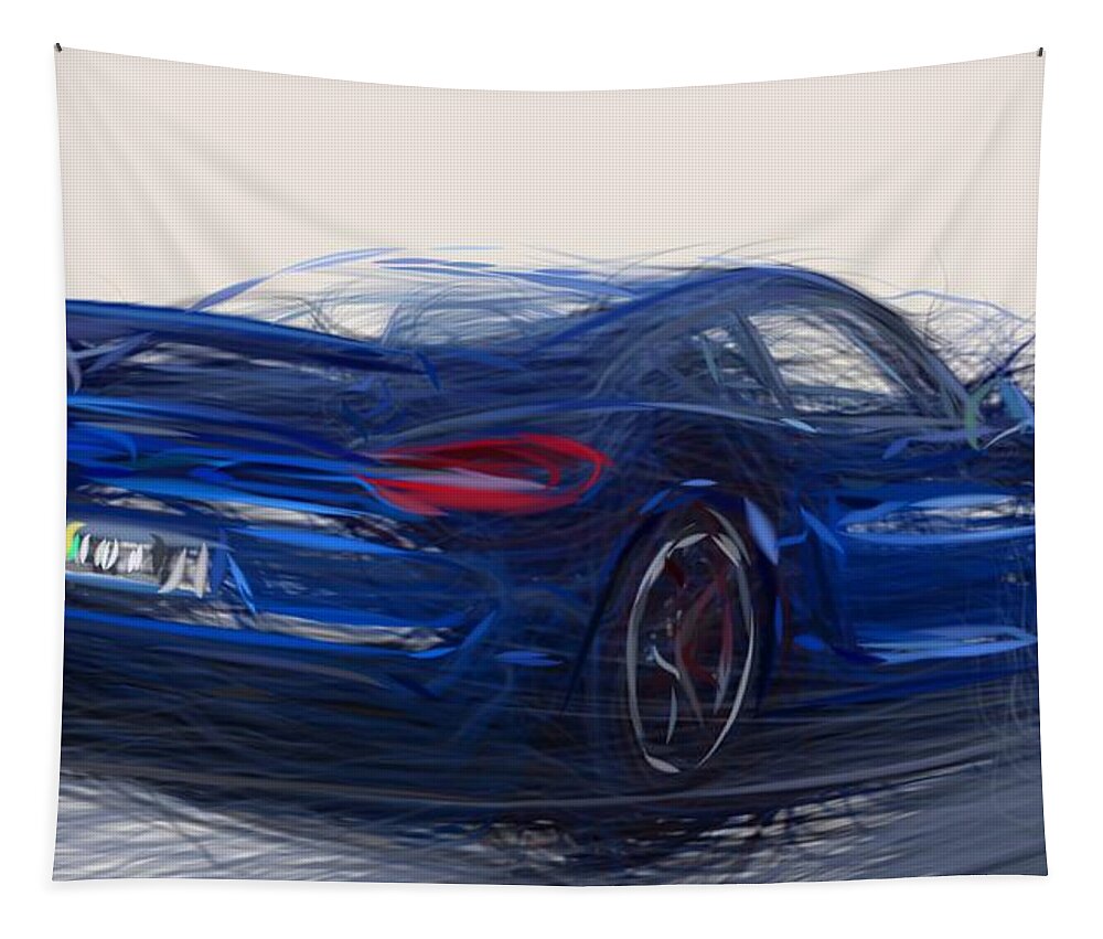 Porsche Tapestry featuring the digital art Porsche Cayman GT4 Fantastic Drawing by CarsToon Concept