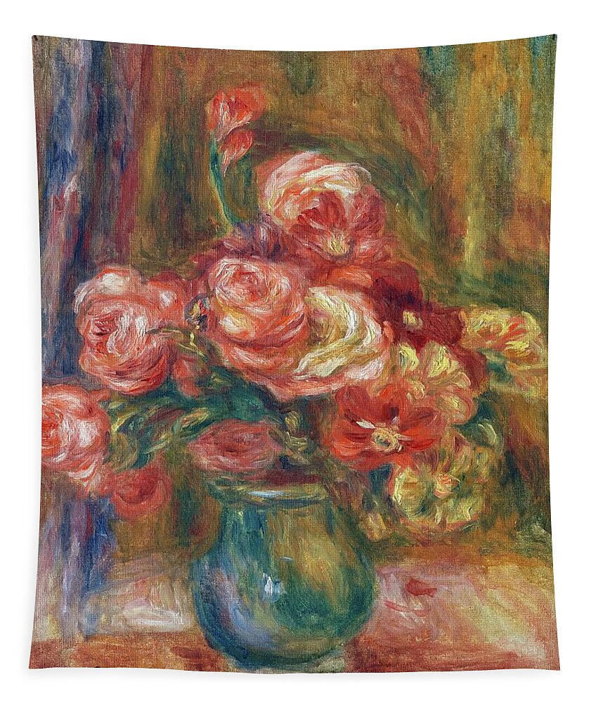 Impressionism Tapestry featuring the painting Vase Of Roses by Pierre-auguste Renoir