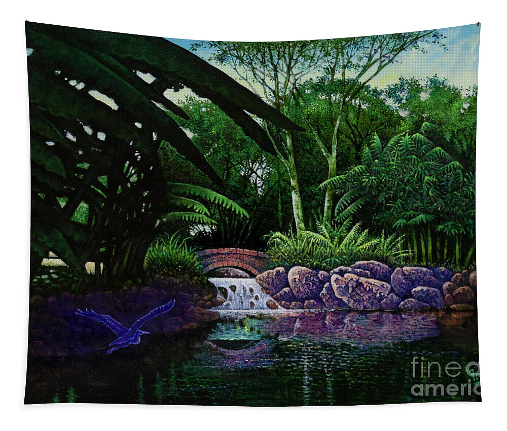 Jungle Tapestry featuring the painting A Bridge in the Jungle by Michael Frank