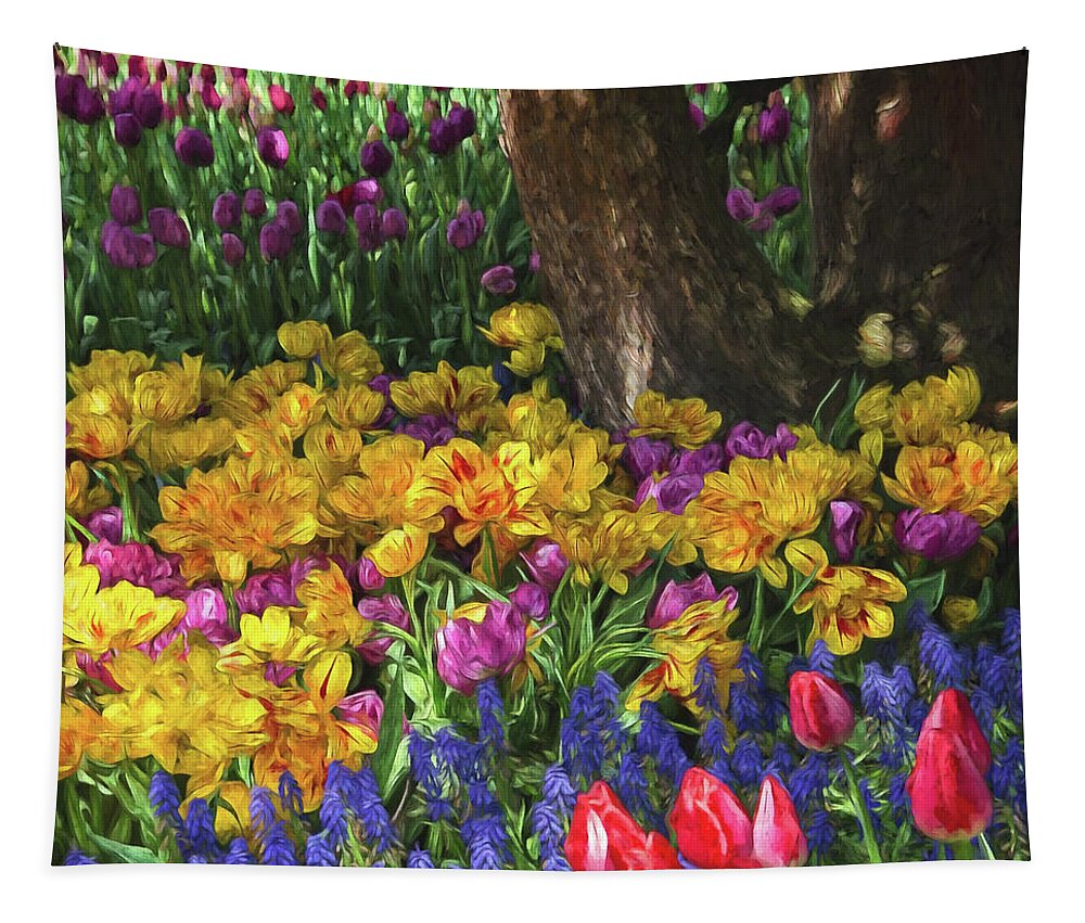 A Brush With Spring Tapestry featuring the painting A Brush With Spring - Flower Art by Jordan Blackstone