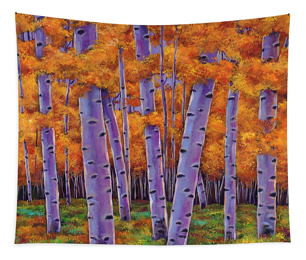 Aspen Trees Tapestry featuring the painting A Chance Encounter by Johnathan Harris