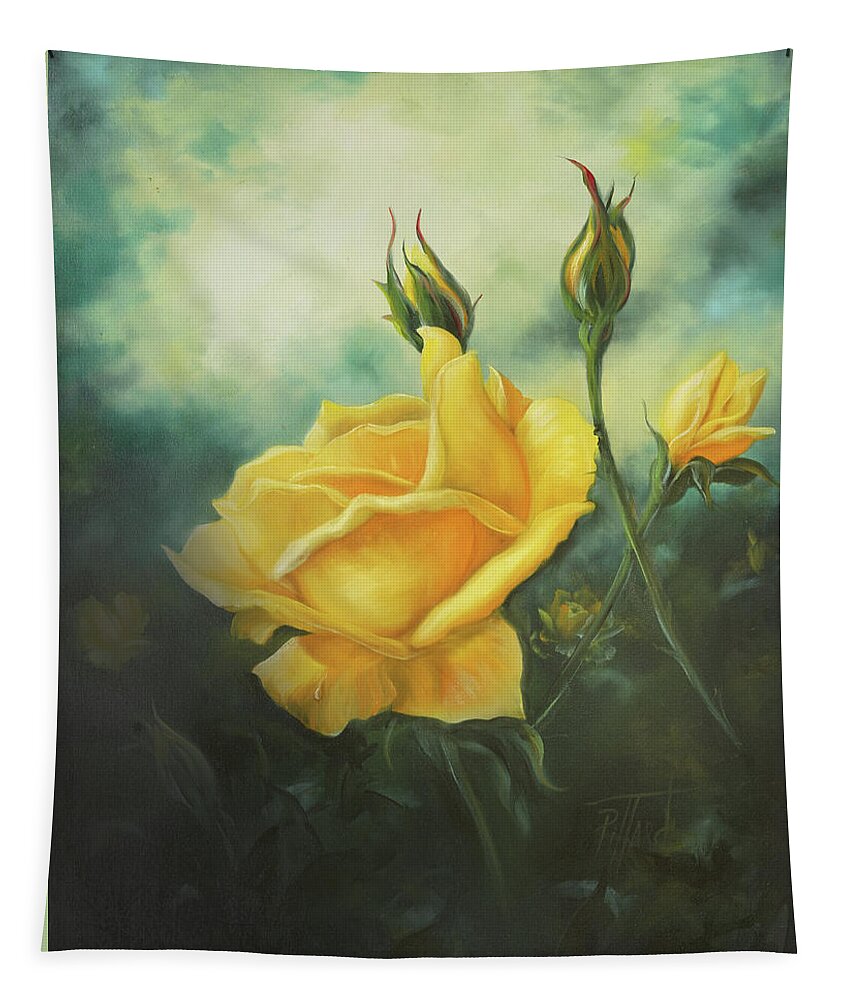 Rose Tapestry featuring the painting Yellow Friendship Rose by Lynne Pittard
