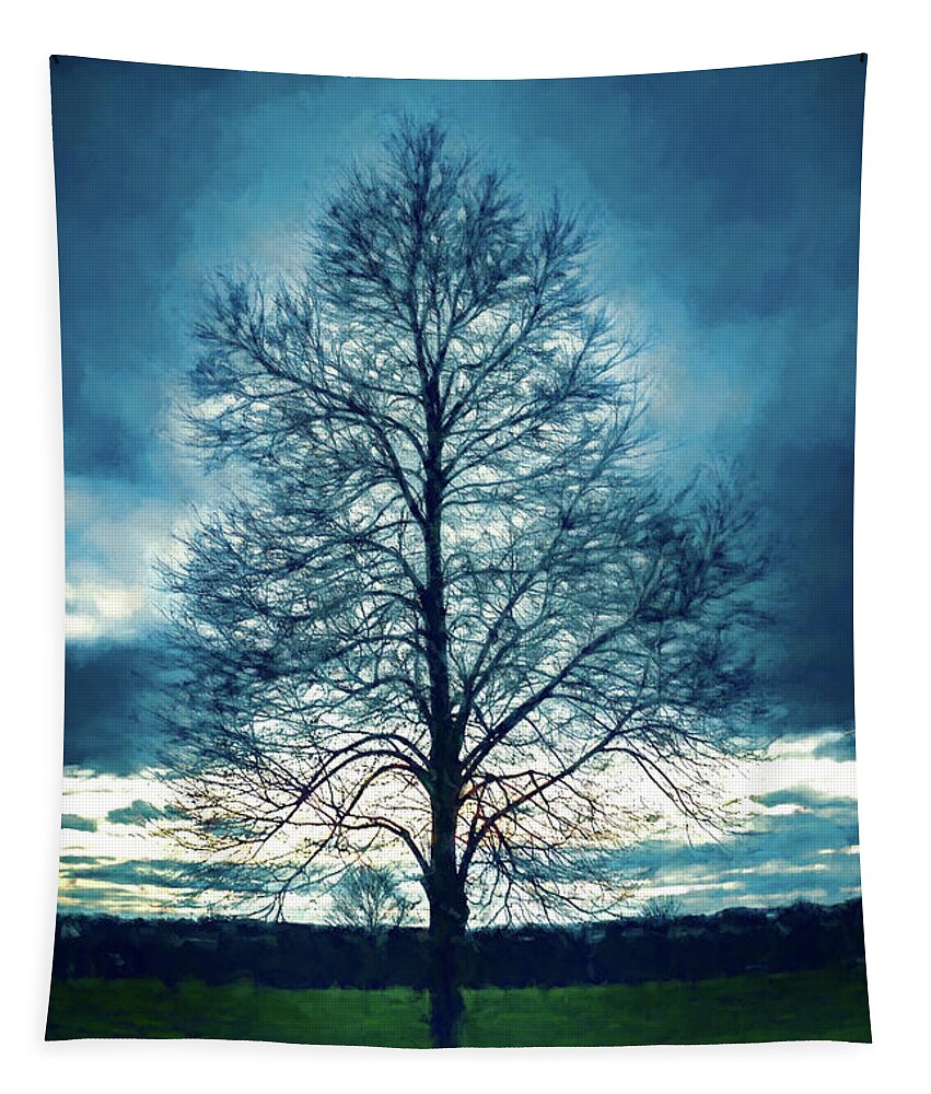 Tree Tapestry featuring the digital art A Lone Tree in Winter by Jason Fink