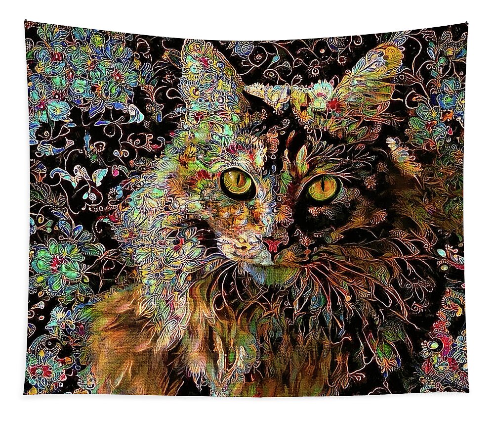 Tabby Cat Tapestry featuring the digital art A Long Haired Tabby Cat Named Alfie by Peggy Collins