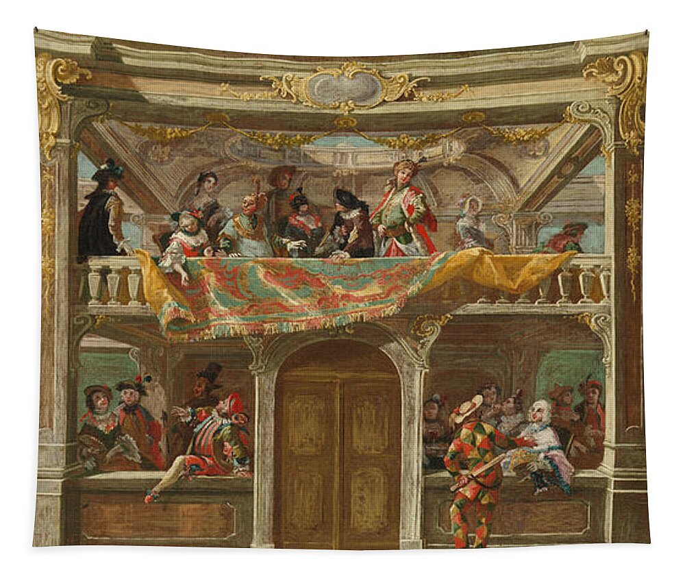 Bohemian Tapestry featuring the painting A Masked Ball In Bohemia, C.1748 by Austrian School