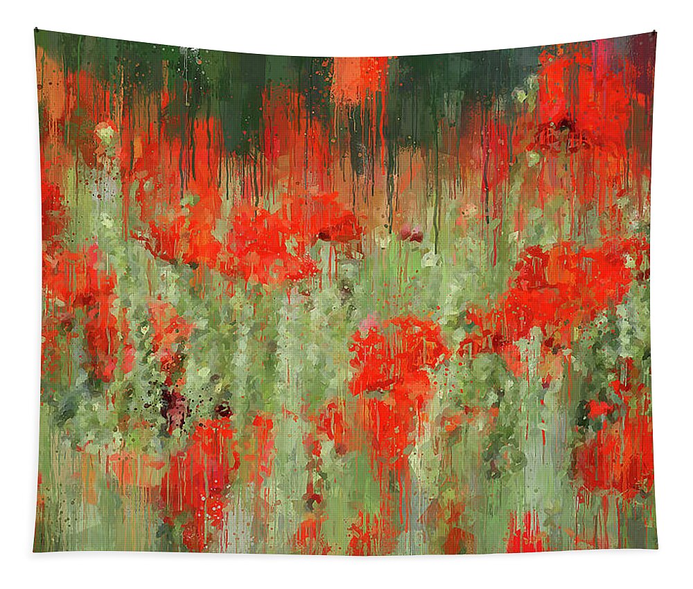 Flower Tapestry featuring the painting A meadow full of red flowers - 04 by AM FineArtPrints