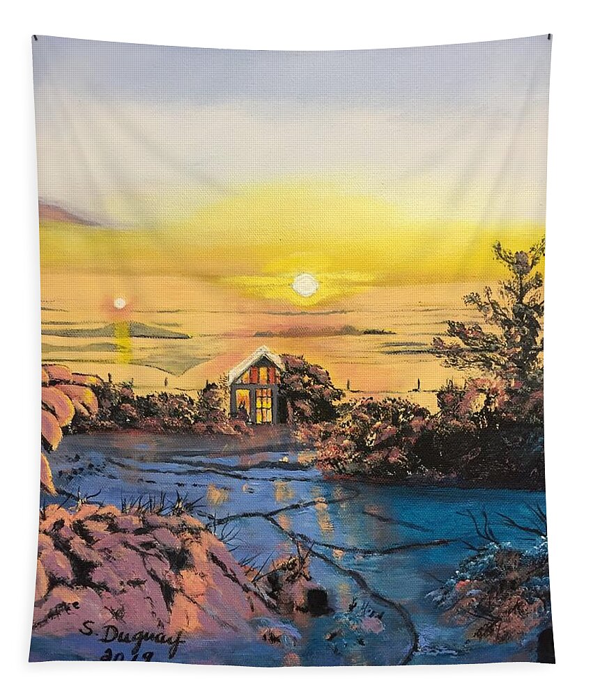 Sunrise Tapestry featuring the painting A Perfect Prairie Morning by Sharon Duguay