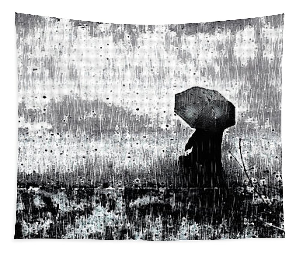 A Walk In The Rain Tapestry featuring the mixed media A Walk in the Rain by Susan Maxwell Schmidt