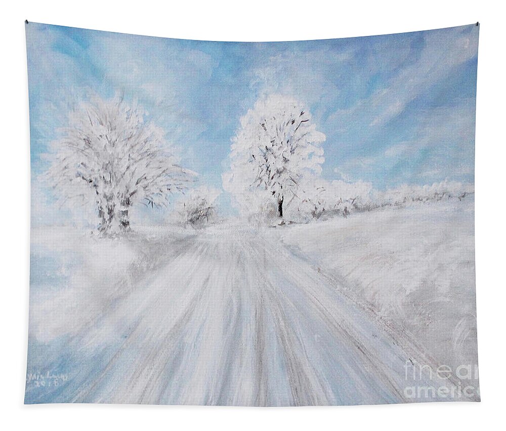 Landscape Tapestry featuring the painting A Winter's Day by Lyric Lucas