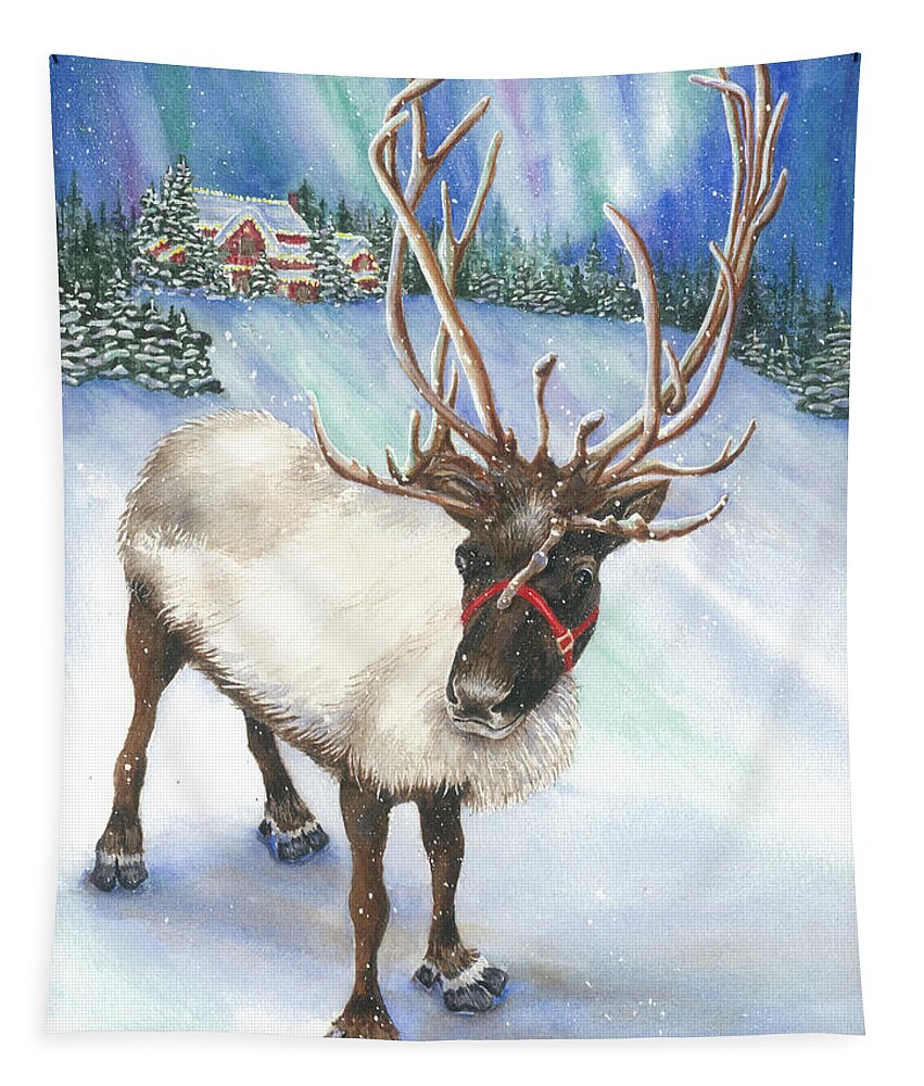 Reindeer Tapestry featuring the painting A Winter's Walk by Lori Taylor