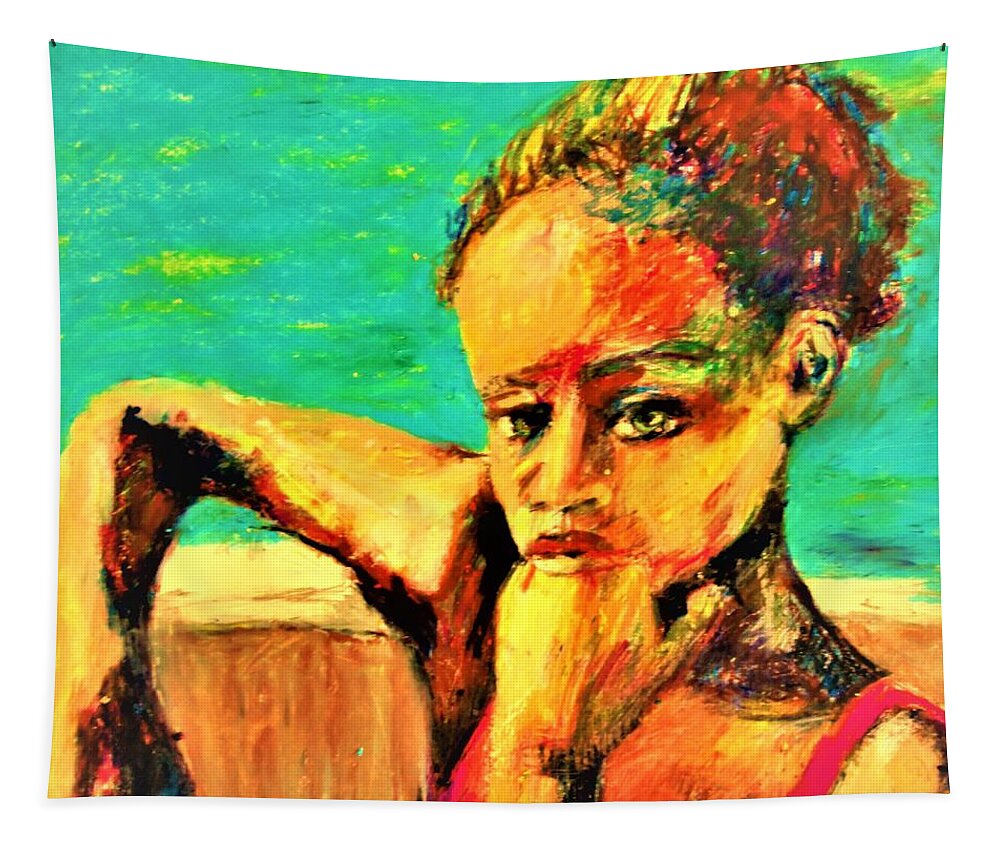 Child Abacos Tapestry featuring the mixed media Abaco child by B Janas