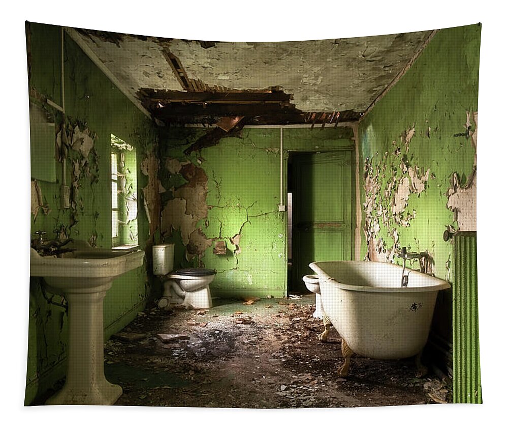 Urban Tapestry featuring the photograph Abandoned Green Bathroom by Roman Robroek